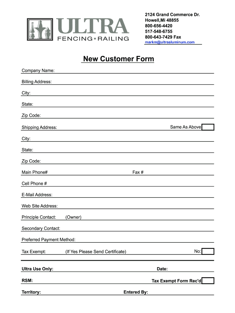 New Customer Form Template PDF Fill Out and Sign Printable PDF