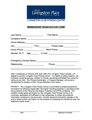 Fitness Club Application Form