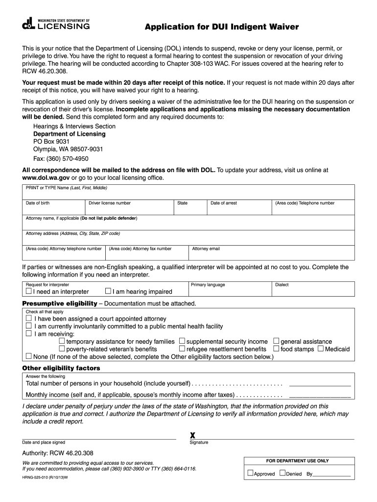 Dol Indigent Application  Form