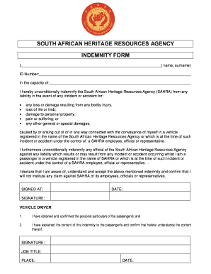 Vehicle Indemnity Form SAHRA