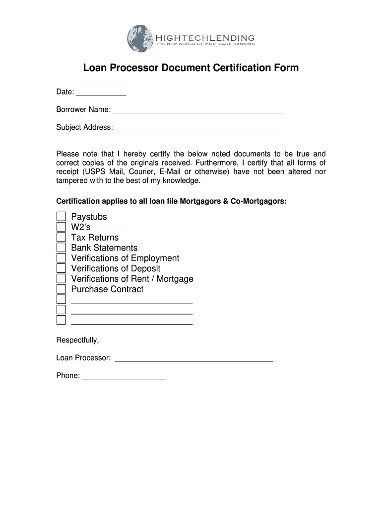 Processor Certification Form