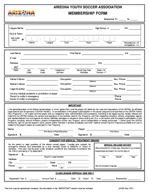 AYSA Membership Form Arizona Youth Soccer Association