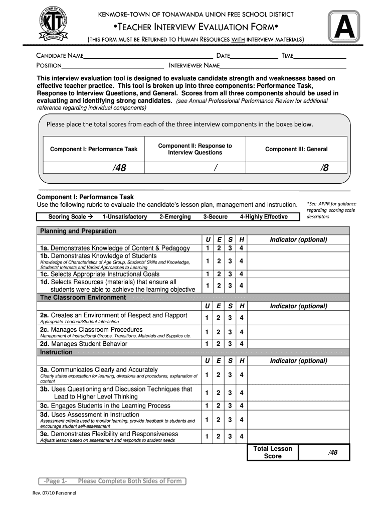  Teacher Interview Rating Sheet 2010-2024