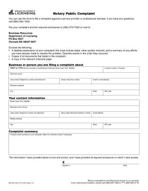 Notary Public Complaint Washington Department of Licensing Dol Wa  Form