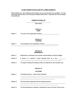 Social Club Charter Template  Form