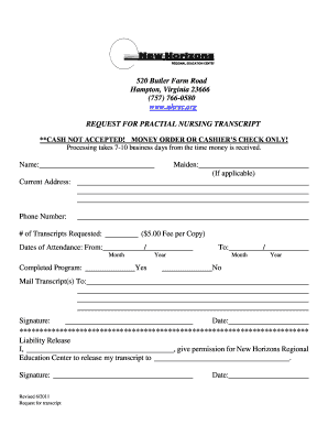 Transcript Request Form PDF New Horizons Regional Education Center