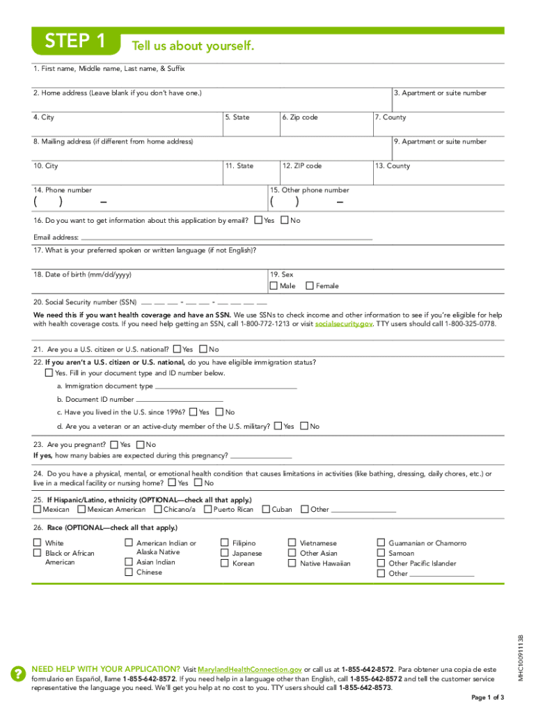 Maryland Health Connection Application PDF  Form