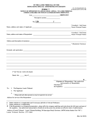 Forms of Lands Tribunal