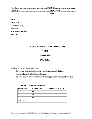 Alliance Form One Past Papers