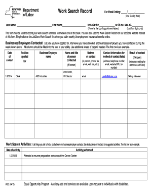 New York State Department of Labor Work Search Record for Labor Ny  Form