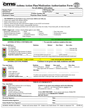 Asthma Action PlanMedication Authorization Form Cms K12 Nc