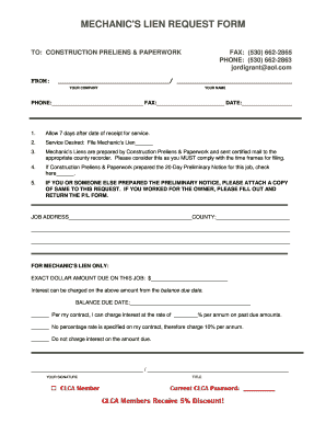 Mechanic Lien  Form