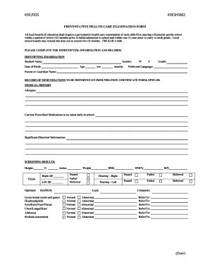 Preventative Health Care Examination Form Ky