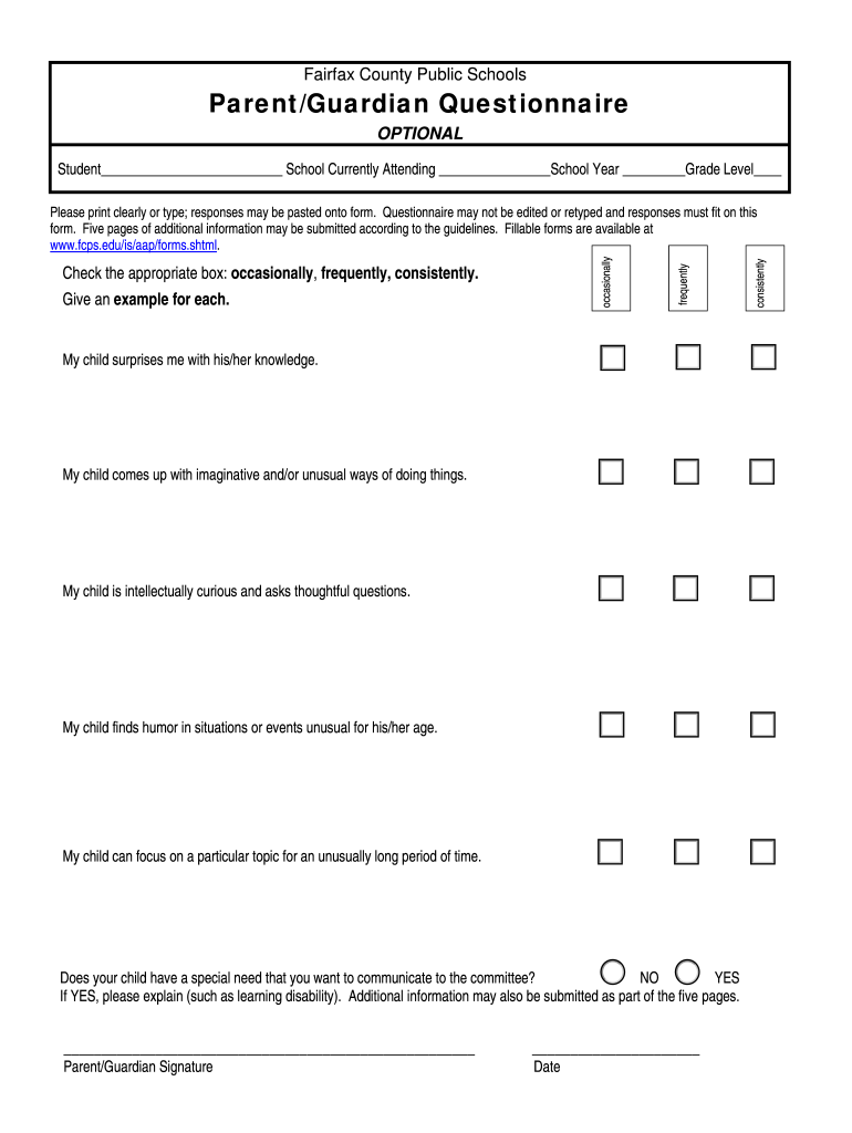 County Parent Guardian Questionnaire  Form