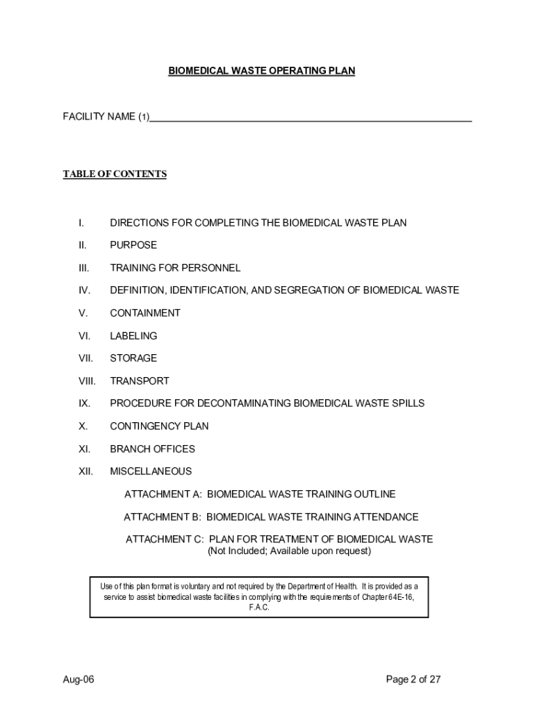  Biomedical Waste Operating Plan 2006-2024