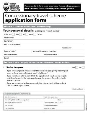 Bus Pass Application Form