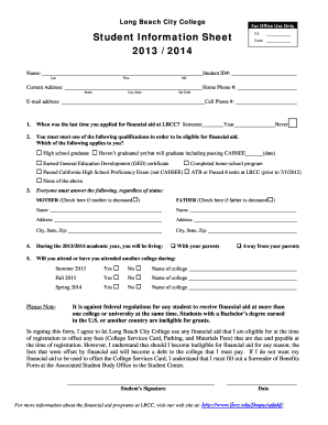 College Student Information Form