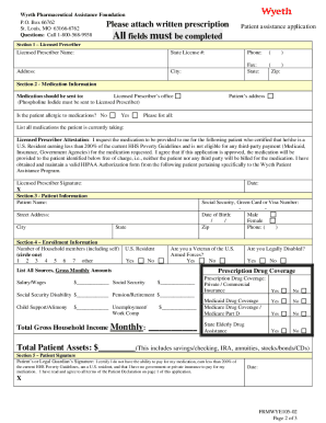 Wyeth Pharmaceuticals Patient Assistance Program  Form