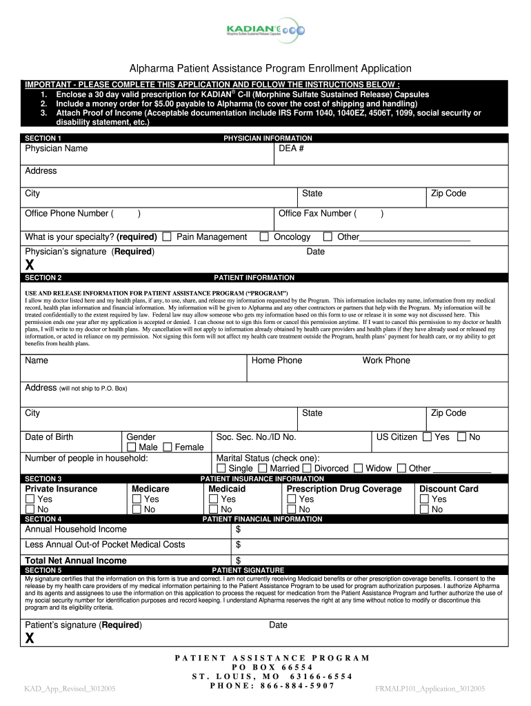  Alpharma Patient Assistance Program Enrollment Application 2005-2024