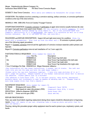 Mopar Strut Tower Repair Instructions Form