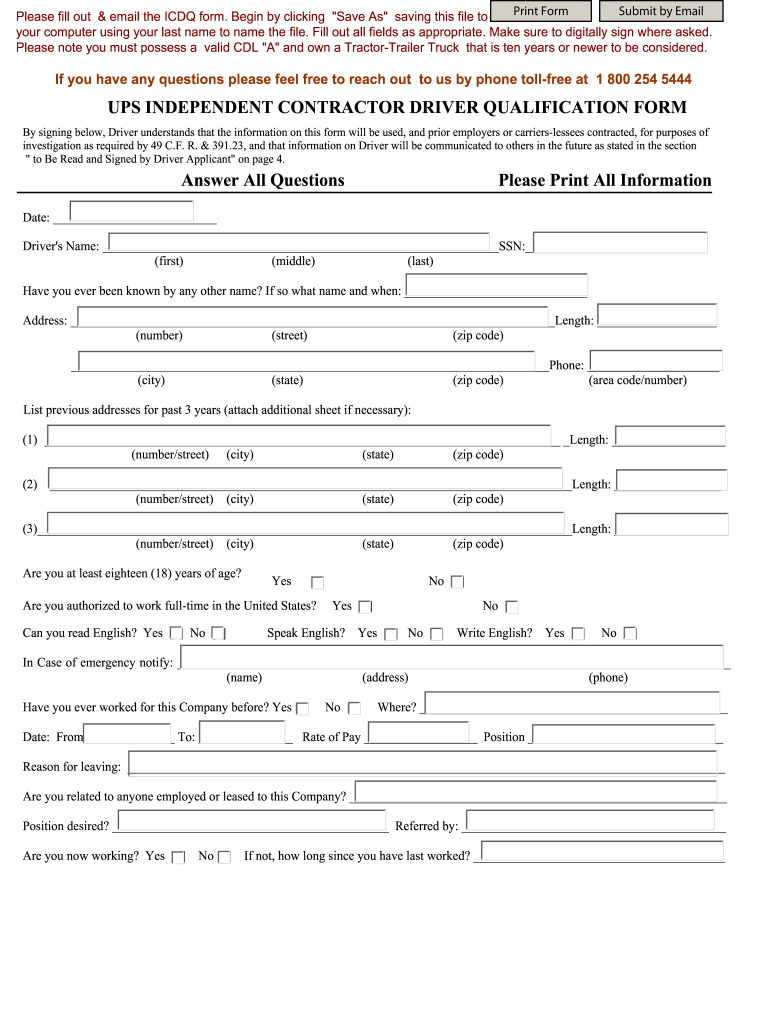  Contractor Driver Form 2012-2024