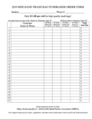 Trash Bag Fundraiser Order Form