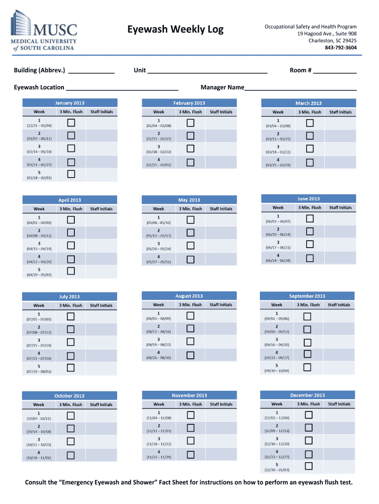 Musc Eyewash Weekly Log  Form