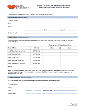 InveST Funds Withdrawal Form PDF 134KB State Trustees