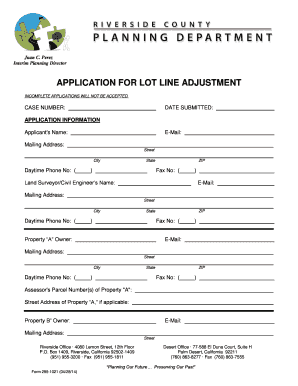 APPLICATION for LOT LINE ADJUSTMENT Riverside County  Form