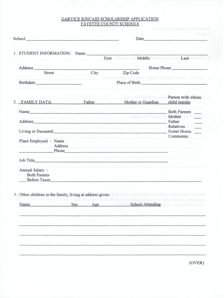 Garvice Kincaid Scholarship  Form