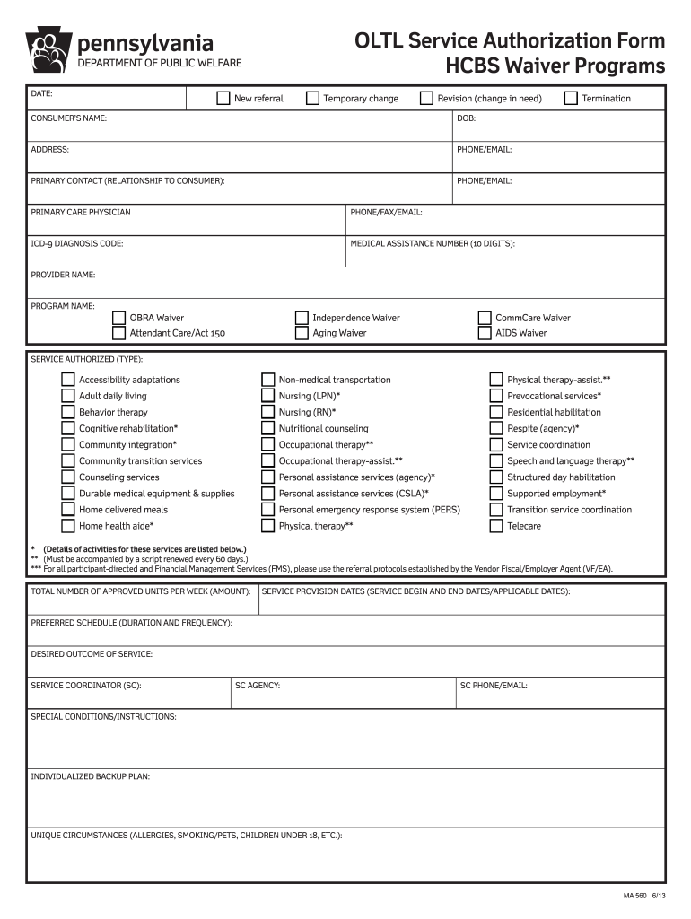 Oltl Service Authorization Form