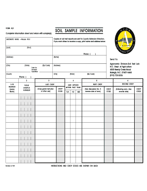 FORM AD1 SOIL SAMPLE INFORMATION Soil Ncsu