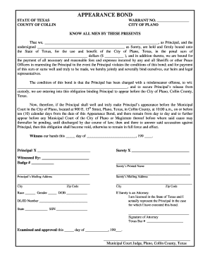 Appearance Bond Form