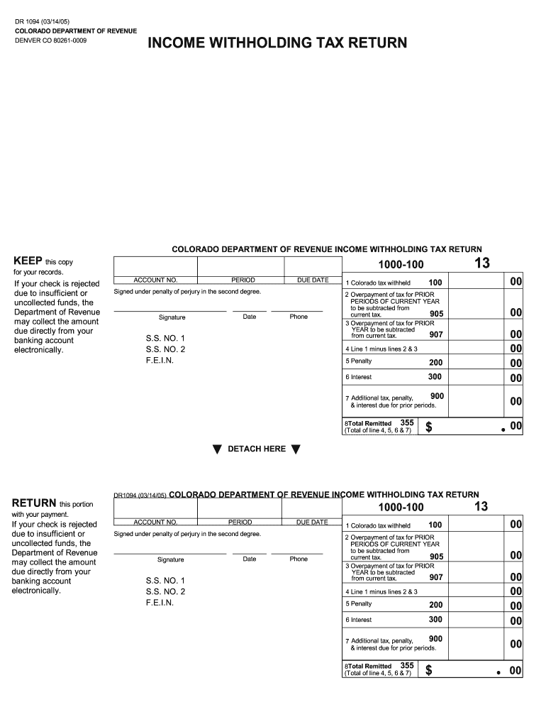  Dr 1094 Income Withholding Tax Return State Legal Forms 2020