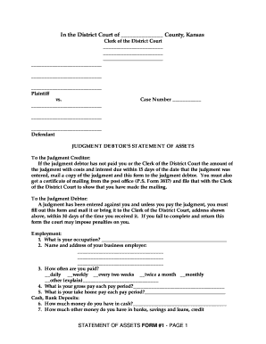 Judgment Debtor Statement of Assets Form State Legal Forms
