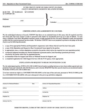 Certification and Agreement by Counsel Cook County  Form