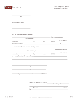Safeco Fillable Broker of Record Form