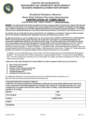 AP 33 Storm Water Erosion Control Certificate of Compliance Building Saccounty  Form