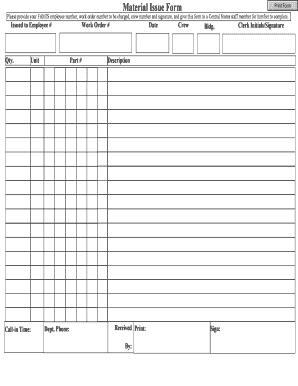 Material Issue Form