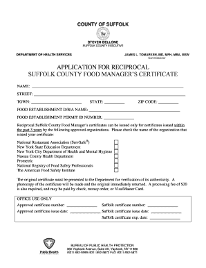 Suffolk County Food Managers Course Practice Test  Form