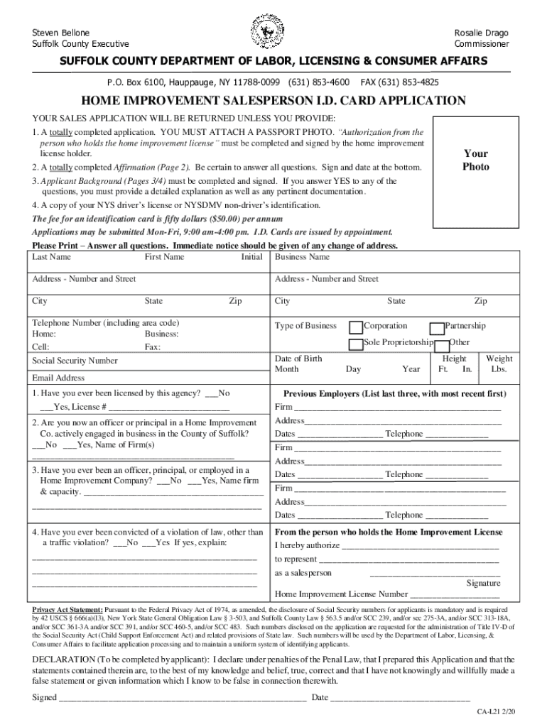 Home Improvement Salesperson License Application Suffolk County Suffolkcountyny  Form