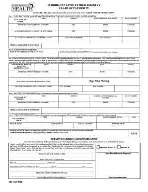 Claim of Paternity Dh 1965  Form