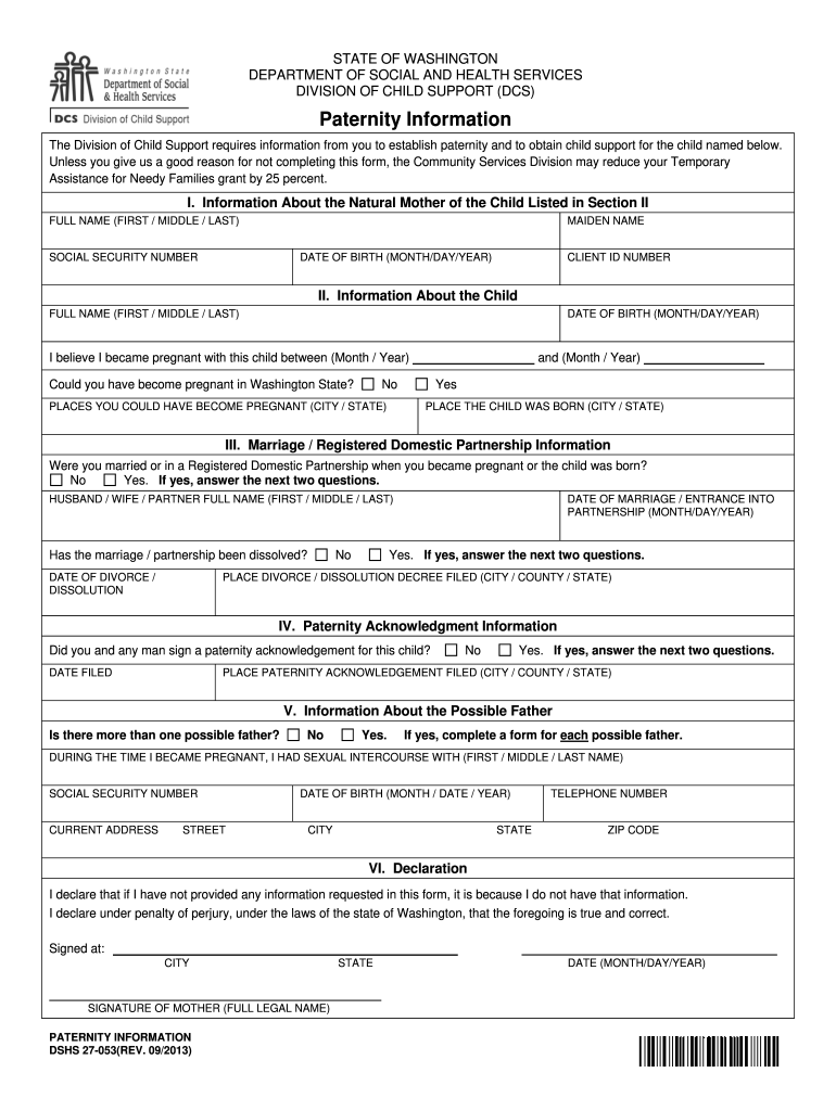 Paternity Information DSHS Dshs Wa 2013-2025