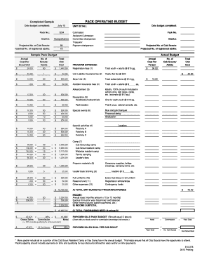 Cub Scout Budget Worksheet  Form