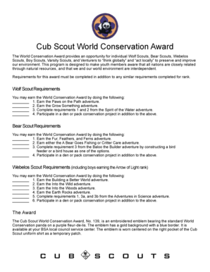 Get and Sign Cub Scout World Conservation Award Logo 2015-2022 Form
