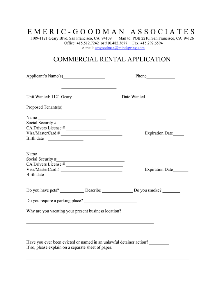 Texas Commercial Lease Application PDF  Form