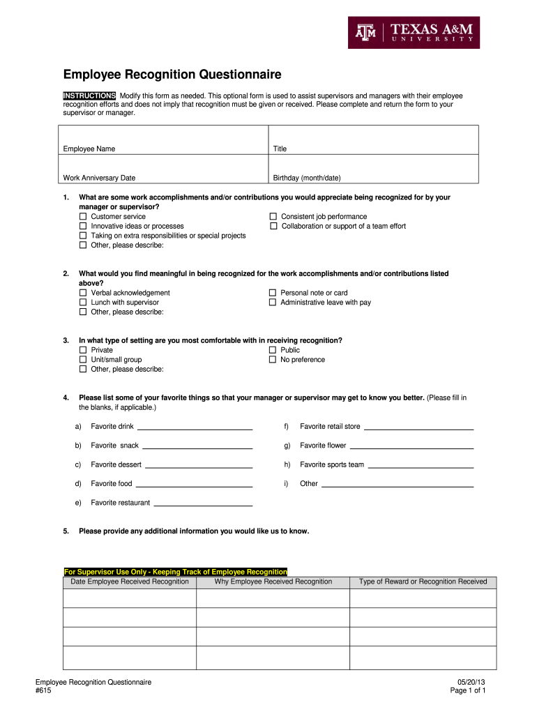 Employee Recognition Survey Template