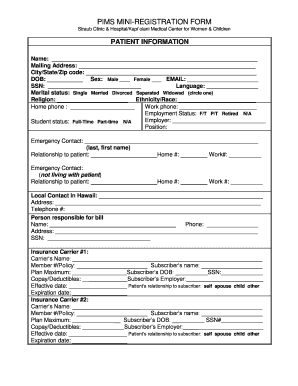 MiCare Plan Straub Patient Information Registration Form Micareplan