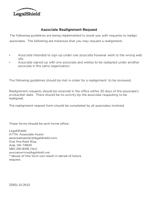 Associate Realignment Request LegalShield  Form