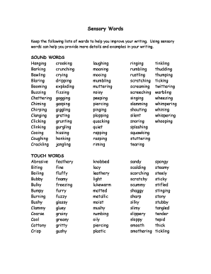 Sensory Words List PDF  Form